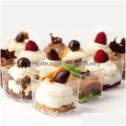 Dishes & Plates Plates 240Pcs/Lot Mini Plastic Dessert Cups 2 Oz Square Shooters For Chocolate Appetisers Samplers Parfait S Glasses D Dhxdl
