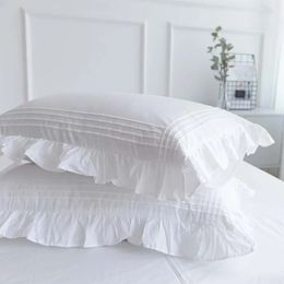 Mcao Elegant Pillow Sham Cover Edge Ruffled White Bedding Cotton Plain Pillowcase Set of 2 Pretty Vintage Lace Home Decor TJ7039 240129