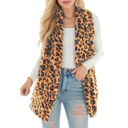 Women's Vests Leopard Print Fleece Vest Jacket Vintage Sleeveless Lapel Women Cardigan Soft Warm Plush Thickened Outerwear