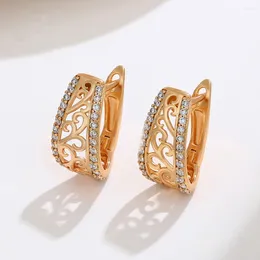 Hoop Earrings 18K Gold Colour Hollow Pattern Trendy Womens Engagement Wedding Huggies Jewellery With Shiny Zirconia
