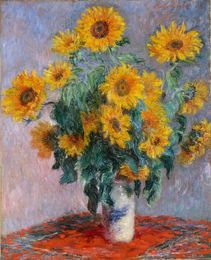 Bouquet of Sunflowers by Claude Monet Oil Paintings for Kitchen Home Decor Handmade Flower Painting Art Copy on Canvas Still Life Picture No Frames Vertical