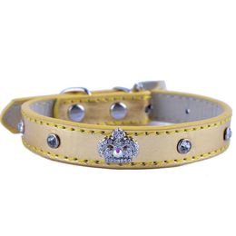 Dog Collars & Leashes Fashion Leather Dog Collar Crystal Studded Accessories Diamante Crown Charm For Neck Strap Small Pet Supplies Dr Dhwob