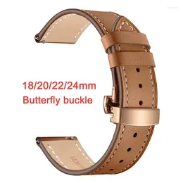 Watch Bands Butterfly Buckle Genuine Leather Band 18mm 20mm 22mm 24mm Strap Smart Universal Bracelet Black Rose Gold Clasp