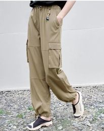Women's Pants Multiple Pockets Cargo For Women Green Color High Waist Cotton Wide Leg Trousers Sweatpants Clothes Tracks