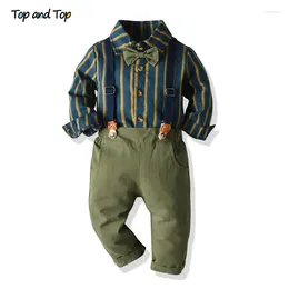 Clothing Sets Top And Autumn Boys Set Long Sleeve Striped Bowtie Shirt Tops Suspender Trousers Baby Kid Formal Gentleman Suit