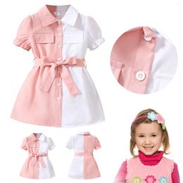 Girl Dresses Infant Baby Summer Girls Dress Fashion Color Matching And White Lapel Short Sleeve Lace Up Size