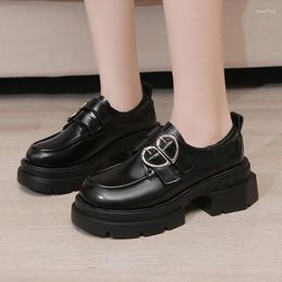 Dress Shoes Female 2024 Slip On Women's Pumps Round Toe Solid Love Buckle Decoration Platform Mid Heel Water Proof Loafers