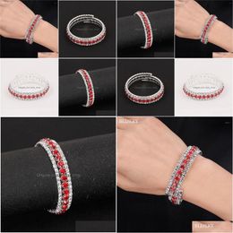 Bangle Sier Plated 3 Layers Red Crystal Bracelets Bangles For Women Gift Bride Fashion Open Wedding Jewelry Bangle Drop Delivery Jewe Dhtj6