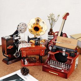 Decorative Figurines Vintage Mini Music Box Sewing Machine Typewriter Phonograph Jewellery Hand Craft Retro Ornaments Table Decor Birthday