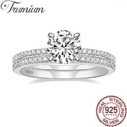 Cluster Rings Trumium 1.25CT 925 Sterling Silver Bridal For Women Sets Round CZ Engagement Promise Wedding Bands Fine Jewelry