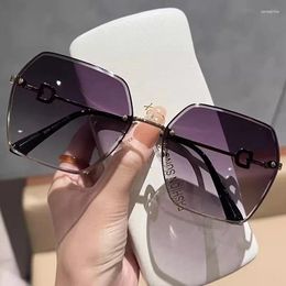 Sunglasses Fashion Trendy Women Rimless Cut Edge Polygon Shape Sun Glasses For UV400 Protection Outdoor