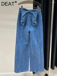 Women's Jeans Vintage Fashion Bows Wide Leg Straight 2024 Spring Trendy Items High Waist Denim Pants Female 11XX8770