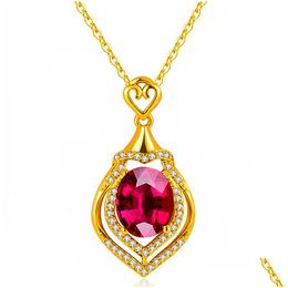 Pendant Necklaces 18K Gold Necklaces Luxury Water Drop Pear Shaped Ruby Gemstone Pendant Necklace For Women Sier Wedding Jewellery Drop Dhrzg