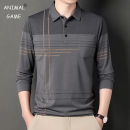 Mens Polo Shirt Long-sleeved Polos Shirt Lapel Fashion Spring and Autumn Thin Shirt Casual Loose Tops Striped Streetwear 240126