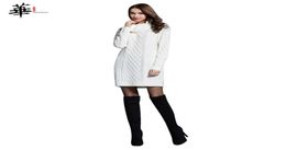 Women Winter Sweater Dress Knitted Long Sleeve Dresses for Women Femme Robe Woman Pullover Turtleneck White Plus Size Dress 2103191144053