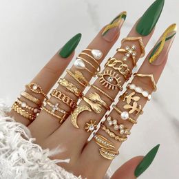 Cluster Rings Bohemian Geometric Knuckle Set For Women Eye Cross Sun And Moon Leaf Charm Finger Ring Female Fashion Party Jewelry