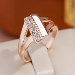 Cluster Rings JULYDREAM Double Layer Zircon 585 Gold Colour Smooth Square Women Trendy Match Jewellery Vintage Personality Accessories