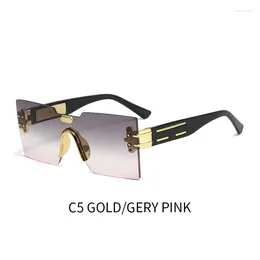 Sunglasses Oversized Square Women Brand Retro Big Frame Sun Glasses Female Metal Semi-Rimless Designer