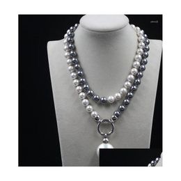 Pendant Necklaces Beautif Wedding Grey Black 10Mm South Sea Shell Pearl Necklace Long 35Inch Drop Delivery Dha3K