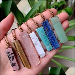 Pendant Necklaces Natural Stone Mineral Irregar Rec Quartz Pendum Amazonite Tiger Eye Lapsi Pink Crystal Drop Delivery Jewelry Pendant Otxla