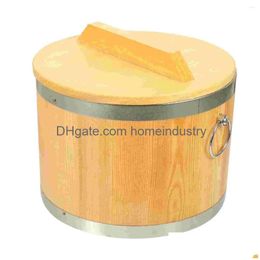 Dinnerware Sets Sushi Barrel Cooked Rice Bowl Wooden Beancurd Jelly Bucket Container Lidded Mixing Tub Stainless Steel Serving Drop D Dh1Gm