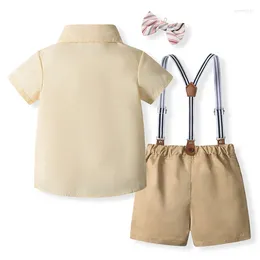 Clothing Sets Baby Boy Gentleman Set Outfits Short Sleeve Button Shirt With Bowtie Suspender Shorts For Toddler Clothes