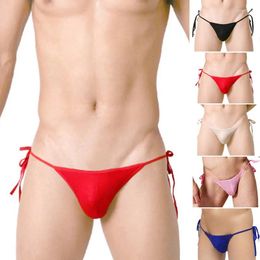 Underpants Men Sexy G-String Thong Solid Breathable Bulge Pouch Viscose Lacing Backless Briefs Underwear