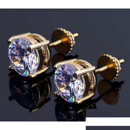 Stud Stud 8mm Hip Hop Earrings Sier Gold Plated CZ Earring for Women Men Designer Ear Rings Luxury Jewets Gifts Drop Delivery DLJ DH0BY