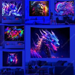 Tapestries Animal UV Reactive Tapestry Peach Skin Wall Hanging For Living Room Bedroom Office Home Decor Party