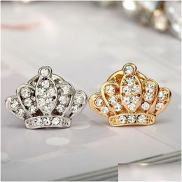 Pins, Brooches Wholesale- Fashion Womens Gold Sier 2 Colors Austrian Crystal Crown Brooch Pin Gift Jewelry Accessories For Femme 1 Dr Dhb7Y