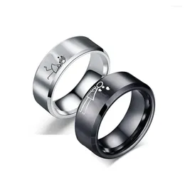 Cluster Rings Black White Color Embrace Couple Fashion Style Men Women Statement Stainless Steel Wedding Ring Size7-12