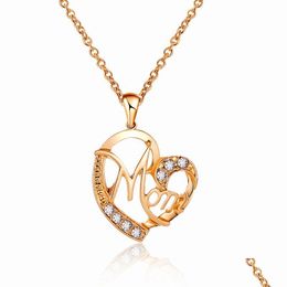 Pendant Necklaces Mom Necklace Mothers Day Gift For Hollow Out Gold Sier Alloy Metal Crystals Necklaces Heart Pendant Drop Delivery Je Dho3W