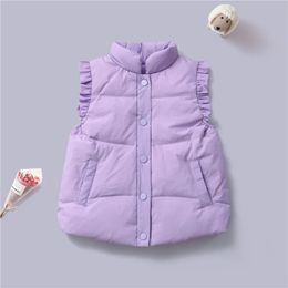 2023 Down Vest Baby Girls Boy Puffer Ruffle Sleeve Lightweight Coats Kids White Duck Outerwear Fashion Warmth Waistcoat 240130