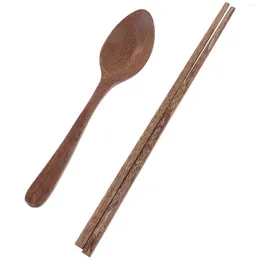 Dinnerware Sets Wooden Spoon Chopsticks Tableware Set: Japanese Style Flatware Portable Utensils Cutlery Set With For Home Travel Camping