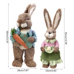 Cute Straw Rabbits Bunny Decorations Easter Party Home Garden Wedding Ornament Po Props Crafts 1Pair 240130