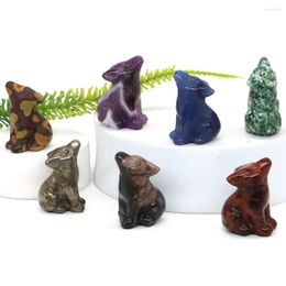 Decorative Figurines 1.2" Wolf Statue Natural Stone Carved Animal Figurine Collection Craft Ornament Crystal Reiki Healing Kitchen