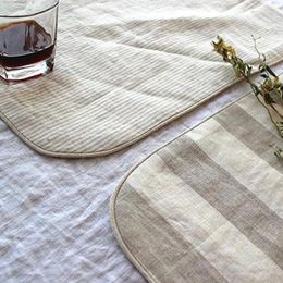 Table Mats Pure Linen Stripe Placemats Set Of 4 Farmhouse Striped Placemat Heat Washable Machine TJ7850 Kitchen Resistant