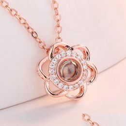 Pendant Necklaces 100 Languages I Love You Necklace Rose Memory Projection Pendant Temperament Wild Flowers Necklaces Drop Delivery Je Dhsak