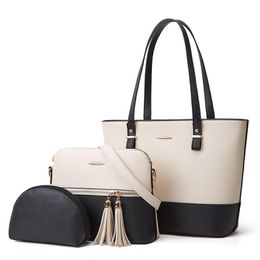 HBP Large Capacity Women Pu Leather Handbags Fashion Ladies Shoulder Crossbody Bags for Women Casual 3 Pieces Set Tote Messenger B348E