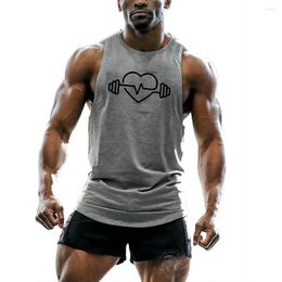 Men's Tank Tops Summer Sports Running Vest Casual Wear Comfortable Breathable Short Sleeve Barbell Print Brand