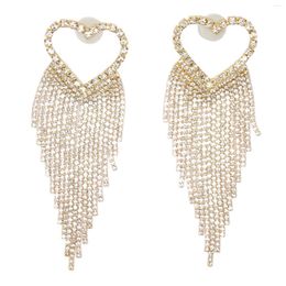 Stud Earrings Rhinestones Fringe Alloy Fashionable Shiny Delicate Heart Dangle Jewelry Long For Women Dating