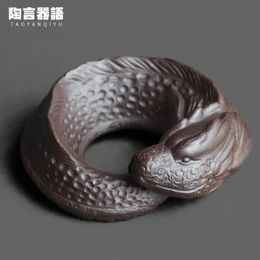 Rock mine pottery clay Chinese dragon tea pet handmade retro pottery Kung Fu tea ceremony utensils pot cover bowl cover placer 240130