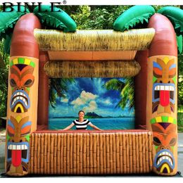 wholesale Outdoor opened 4m Lx3mWx3.5mH (13.2x10x11.5ft) inflatable Tiki bar with palm tree portable drinking pub serving bars for summer beach party