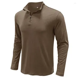 Men's Polos 2024 Spring Long Sleeve Polo Shirt Men Casual Solid Colour Cotton Quality Tee Male Zipper Stand Collar Sport Spandex Elastic Tops