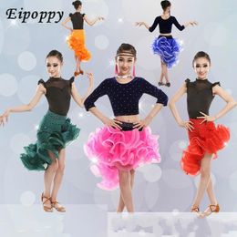 Stage Wear Children Latin Skirts And High-grade Practice Costumes For Girls Children's Dance Drill Korea Yarn Precisely Match