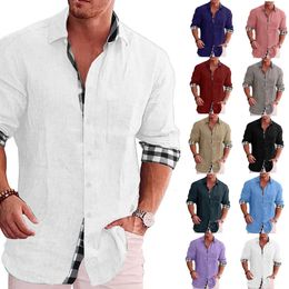Mens Shirts Clothing Plain Long Sleeves Designer Clothes Normal Blouse Social Fashion White Shirt Cotton and Linen Basic 240126