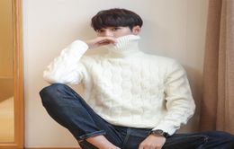 Korean White Knitted Turtleneck Men Sweater Man Solid Winter Pullover Men Sweater Coat Mens Plus Size Sweaters 5xl 4xl 3xl Black8507459