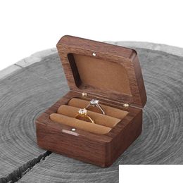 Storage Boxes & Bins Wooden Ring Box For Wedding Engagement Earrings Storage Case Trays Pendant Jewellery Boxes Black Walnut Earring Er Dheki