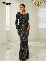 Casual Dresses Yesexy Winter Mermaid Evening Dress Long Sleeve Sequin Print O- Neck Gown Elegant For Party