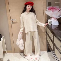 Clothing Sets Teen Girls Sweater Set Autumn Long Sleeve Knitwear Top Knitted Wide Leg Pants 2Pcs Children Costumes Casual Kids Clothes